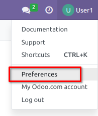 User preferences dropdown button from top-right User icon